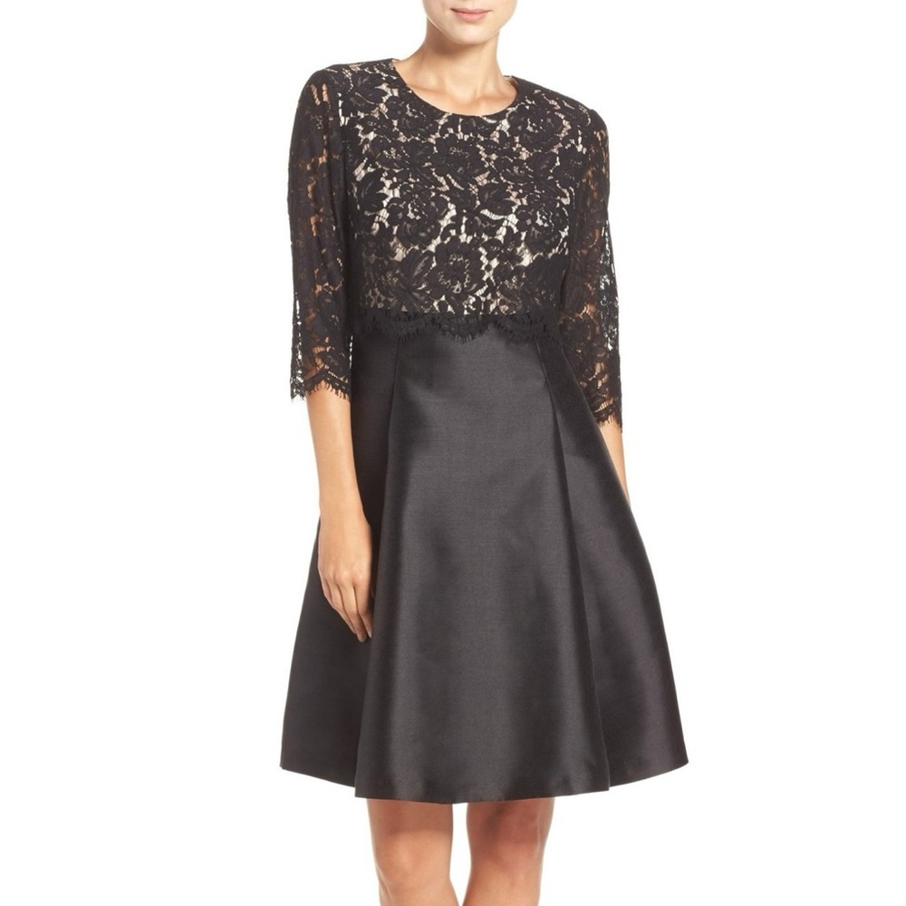 Eliza J Dress Black Lace Popover Layered 4 Party Cocktail